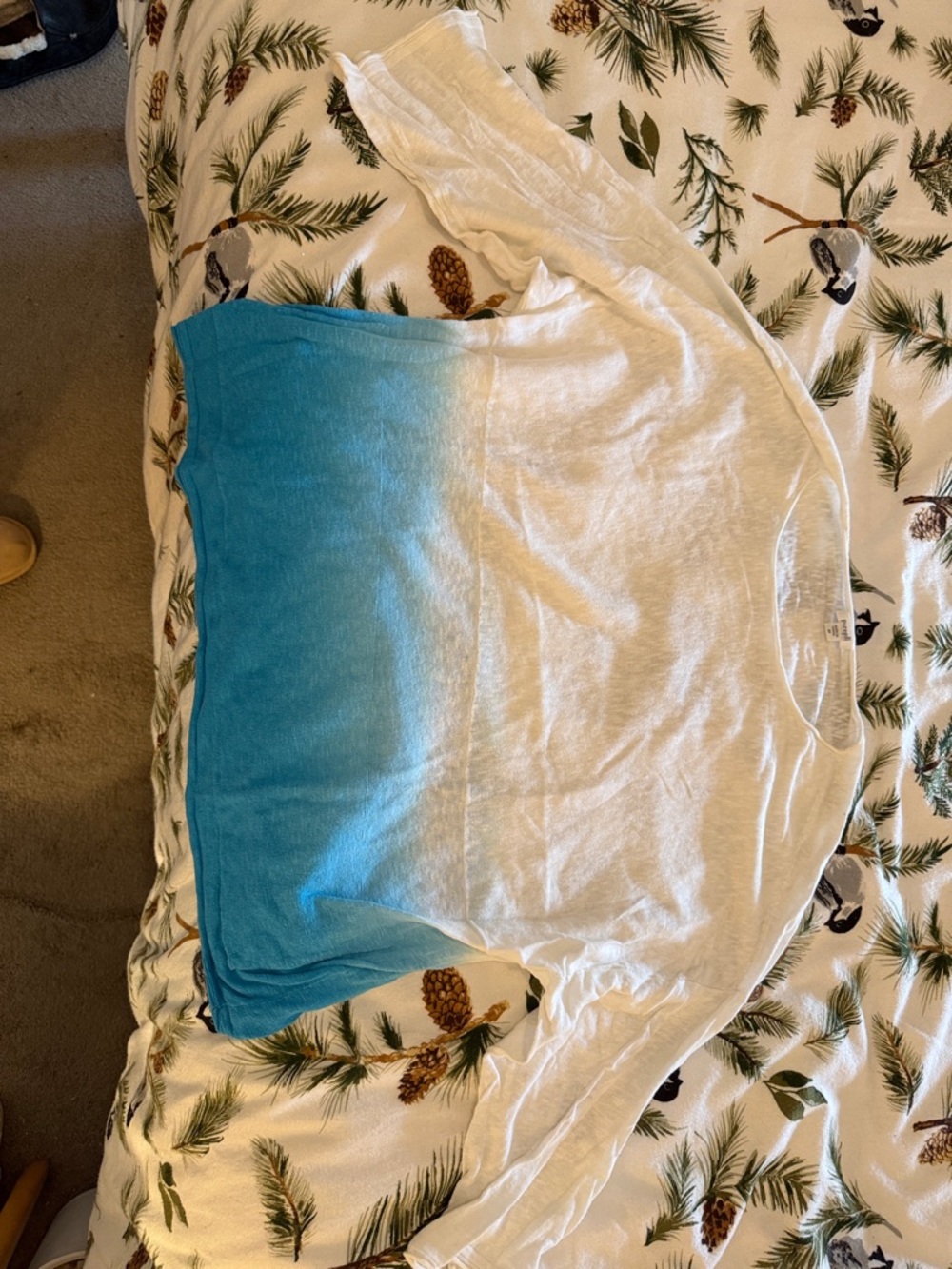 J. Jill White and Teal Dip-Dye Lightweight Pullover